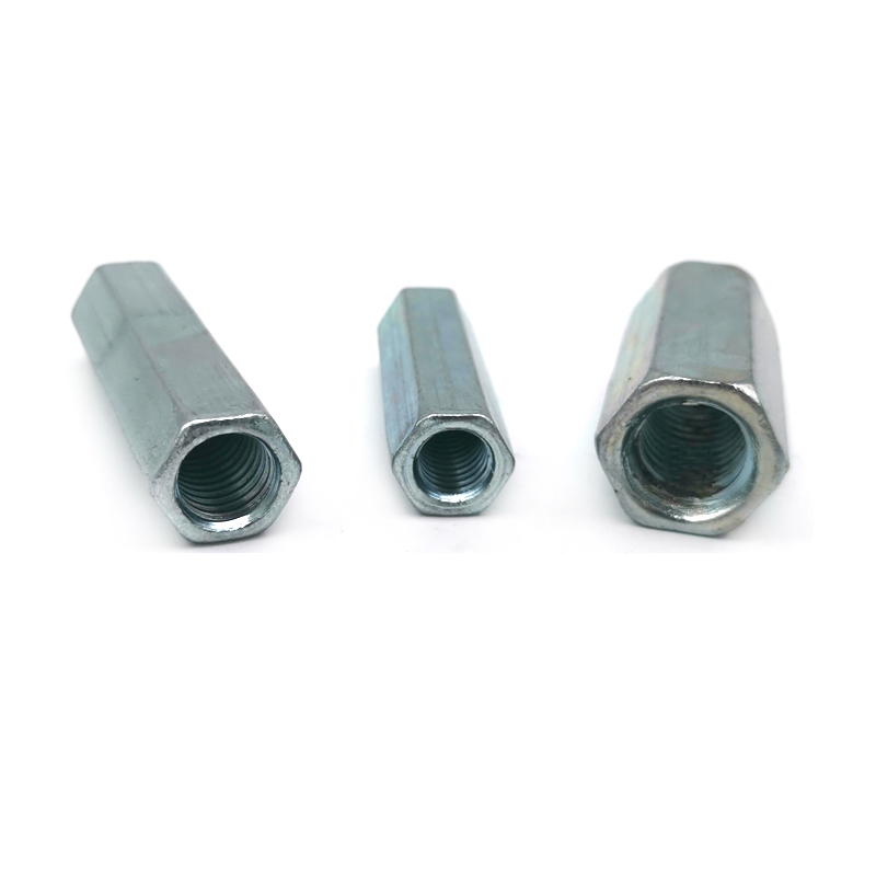 M6 M8 M10 Stock Carbon Steel White Blue Zinc Plated Long Nut Coupling Nut 