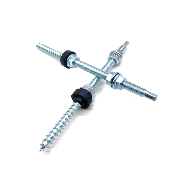 Carbon Steel C1022 Dowel Screw Hanger Bolts with Three Flange Nuts for Wood