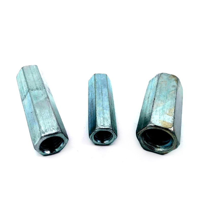 M6 M8 M10 Stock Carbon Steel White Blue Zinc Plated Long Nut Coupling Nut 