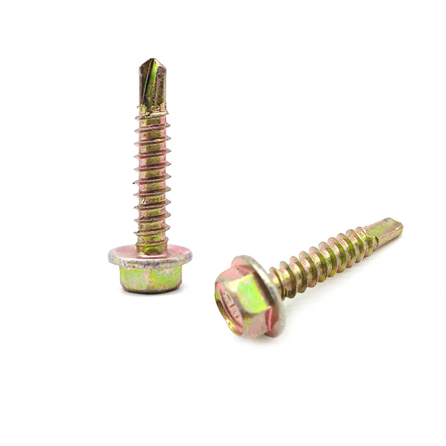 Yellow Zinc Plating Carbon Steel Hex Flange Head Drilling Screw with Tapping Screw Thread 