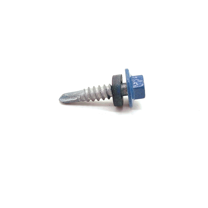 Carbon Steel Blue Paint Hex Flange Head Short Drilling Screws with EPDM Washer