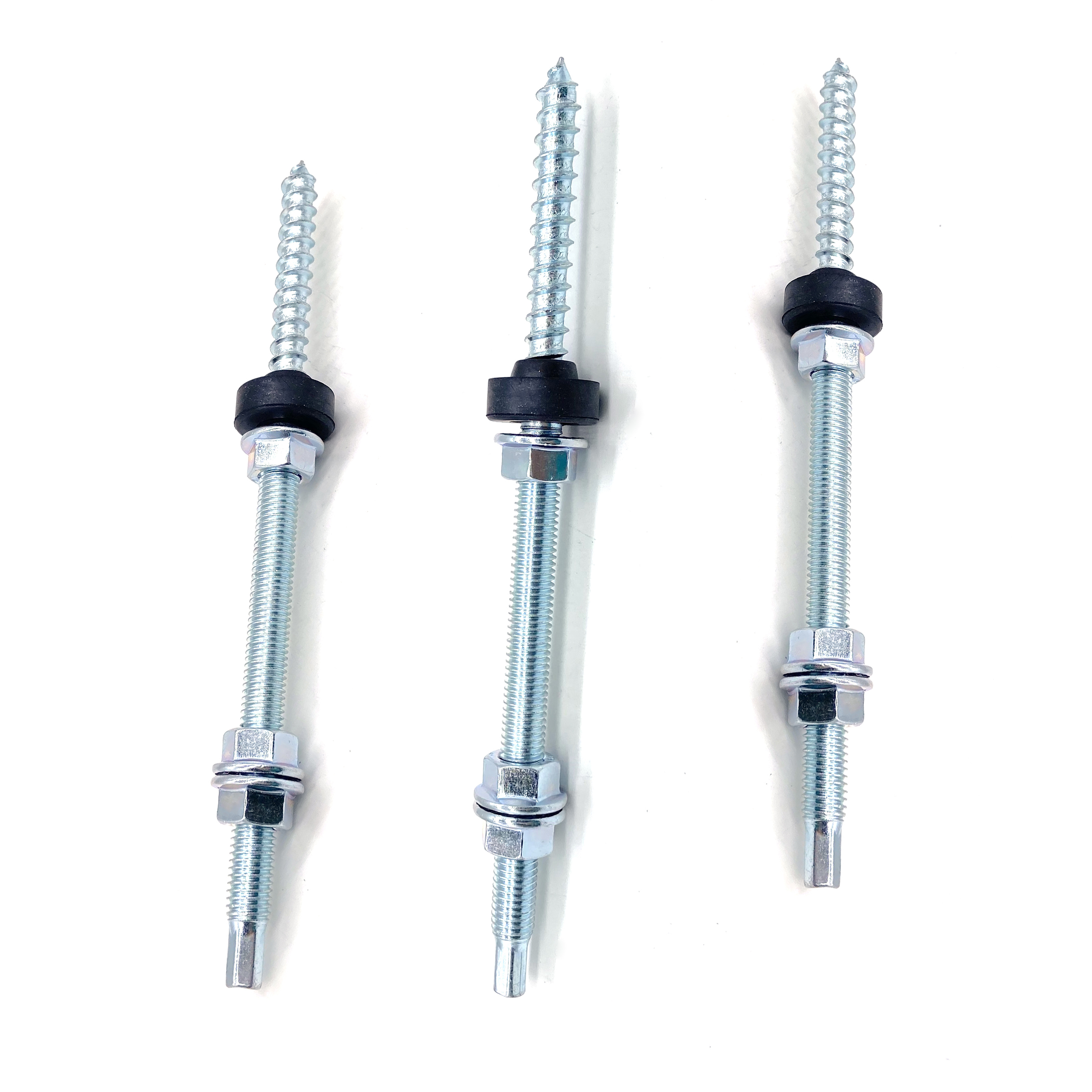 Carbon Steel C1022 Dowel Screw Hanger Bolts with Three Flange Nuts for Wood