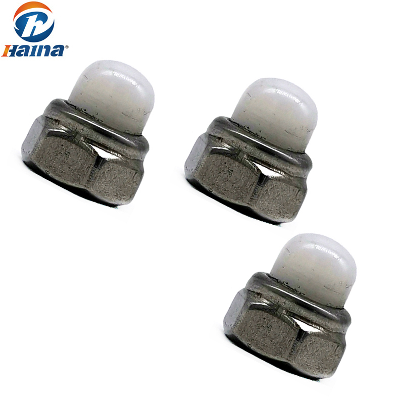 OEM Stainless Steel SS304 / 316 Hexagon Domed White Nylon Cap Nuts