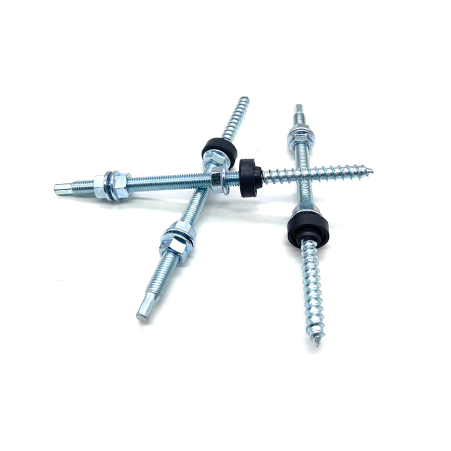 Carbon Steel C1022 Dowel Screw Hanger Bolts with Three Flange Nuts for Wood