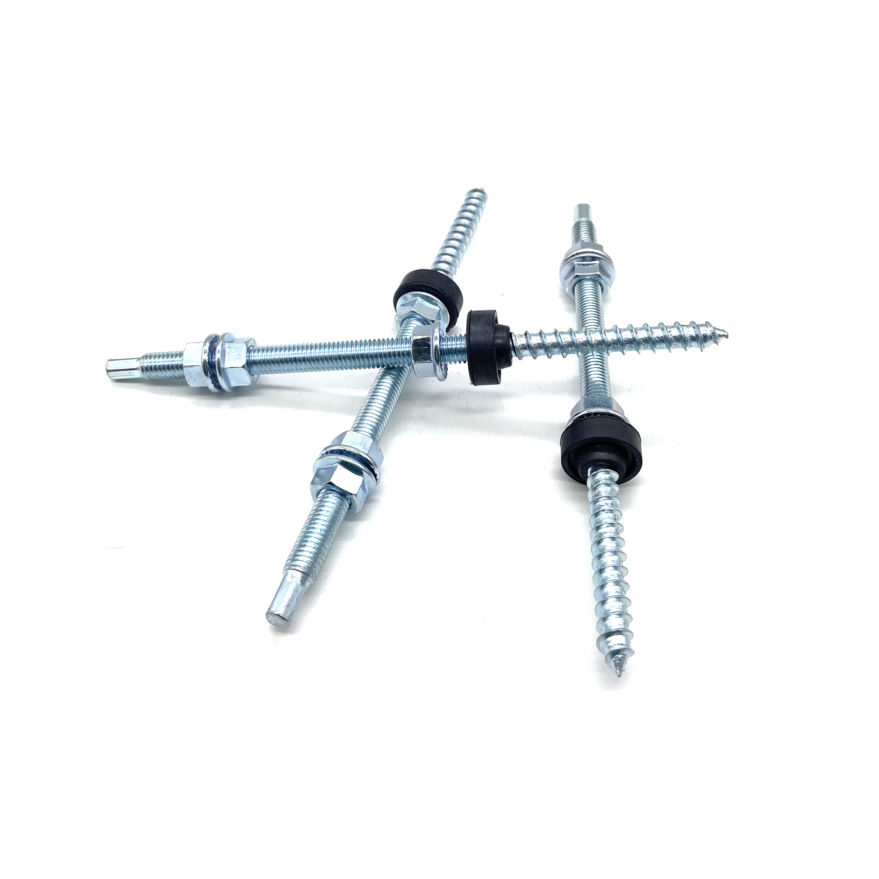 Carbon Steel C1022 Dowel Screw Hanger Bolts with Three Flange Nuts for Wood
