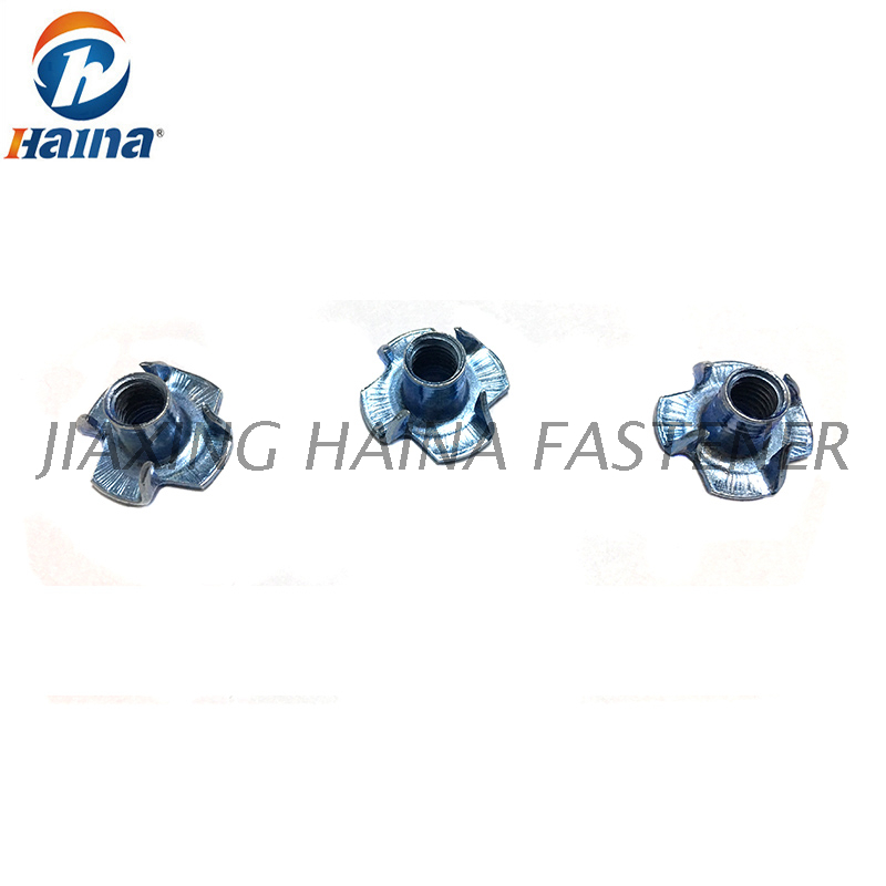 M6 Carbon Steel White Blue Zinc Plated Tee Nut Four Claws Nut