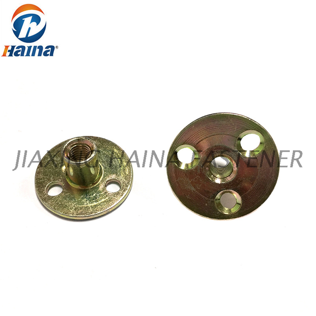 Color Zinc Plated Round Base T nuts With Three Brad Hole Tee Nut