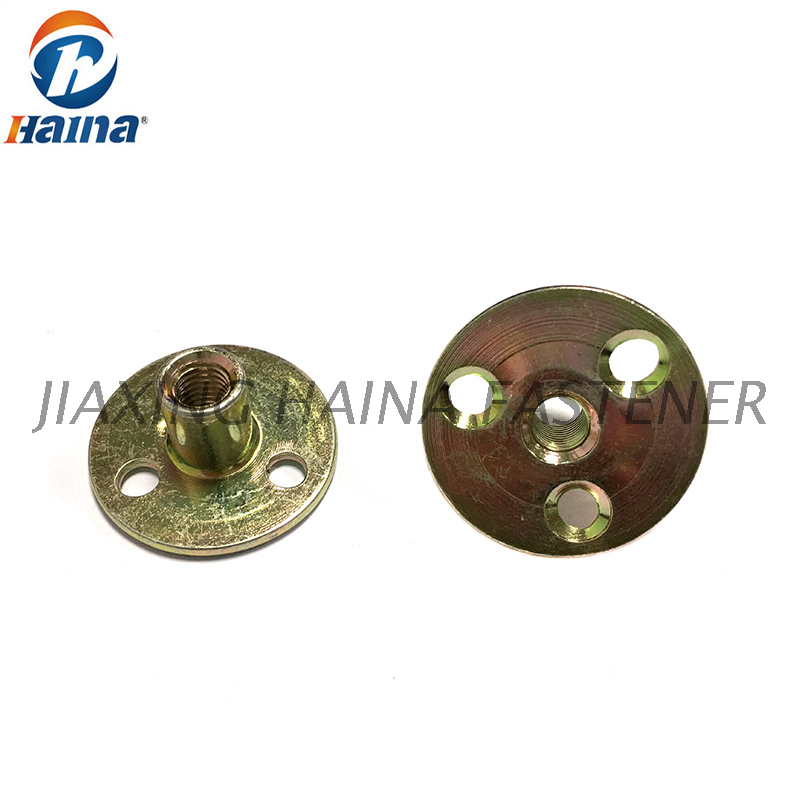 Color Zinc Plated Round Base T nuts With Three Brad Hole Tee Nut
