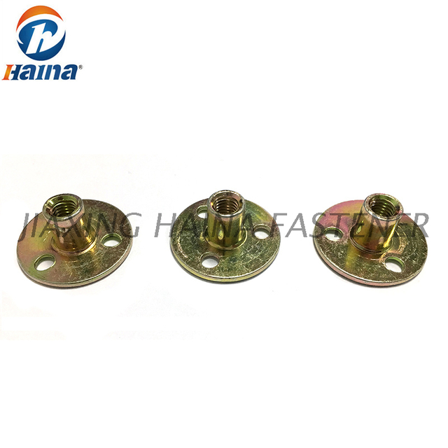 Color Zinc Plated Round Base T nuts With Three Brad Hole Tee Nut