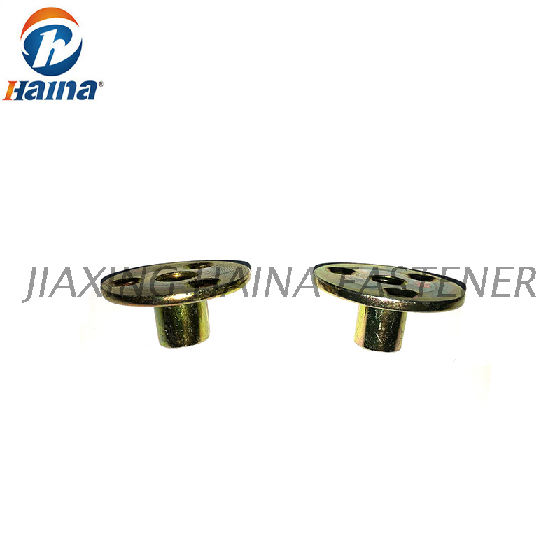 Color Zinc Plated Round Base T nuts With Three Brad Hole Tee Nut