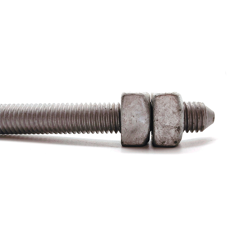 Grade 2 Hot Dip Galvanized Full Thread Conical Head Arming Bolt with Four Square Nuts for Electric Power