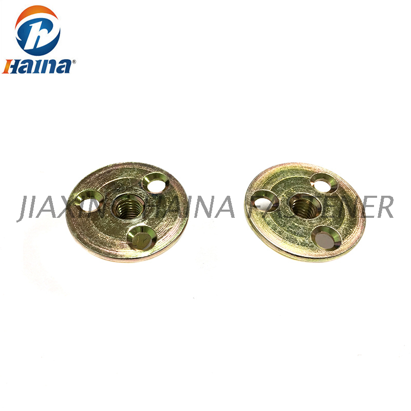 Color Zinc Plated Round Base T nuts With Three Brad Hole Tee Nut